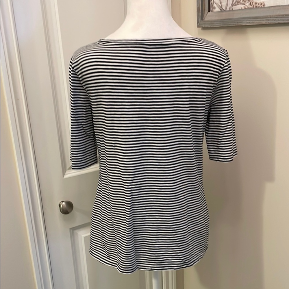 Talbots Black and White Striped Short Sleeve Tee - Picture 5 of 11